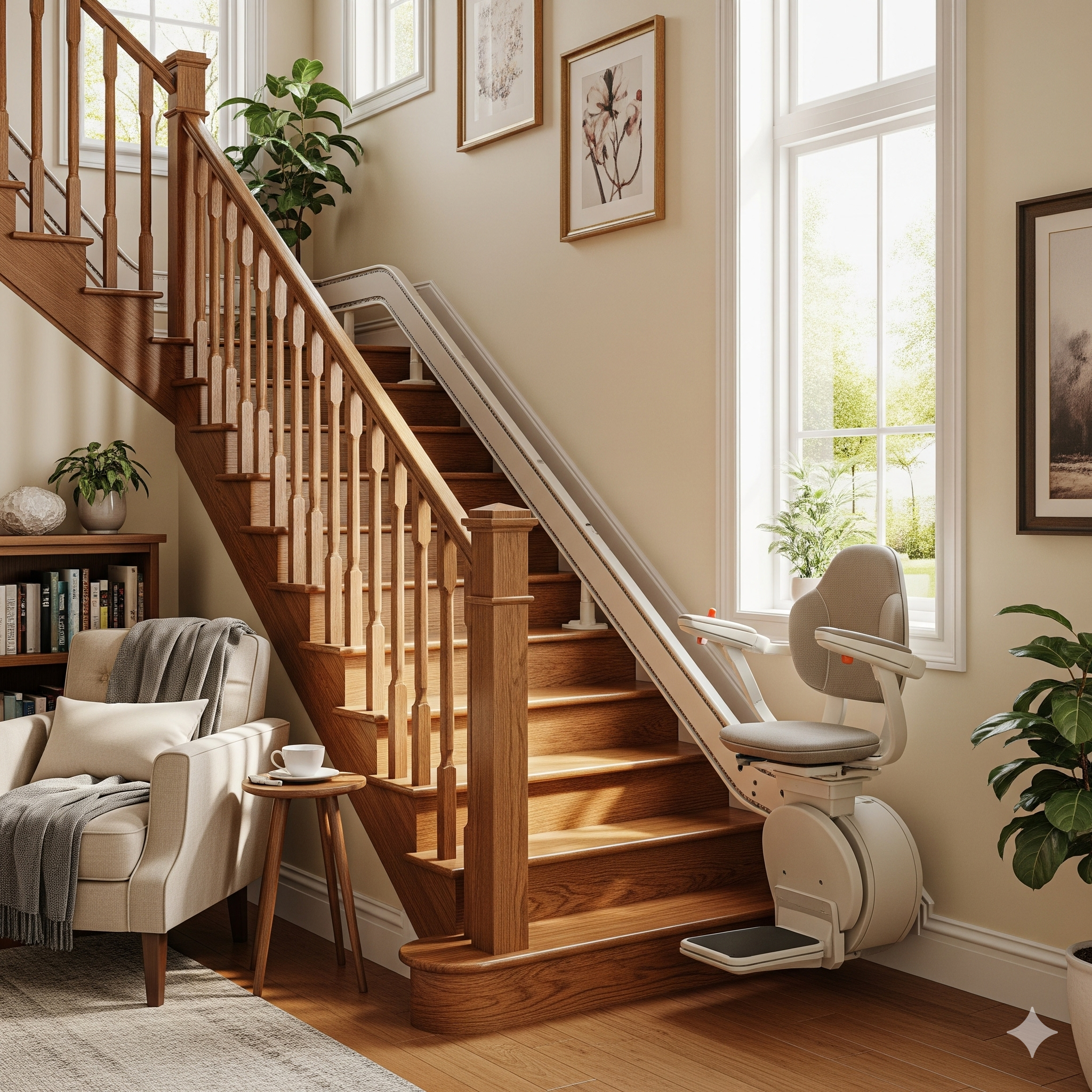 Elegant home interior with staircase and mobility solutions